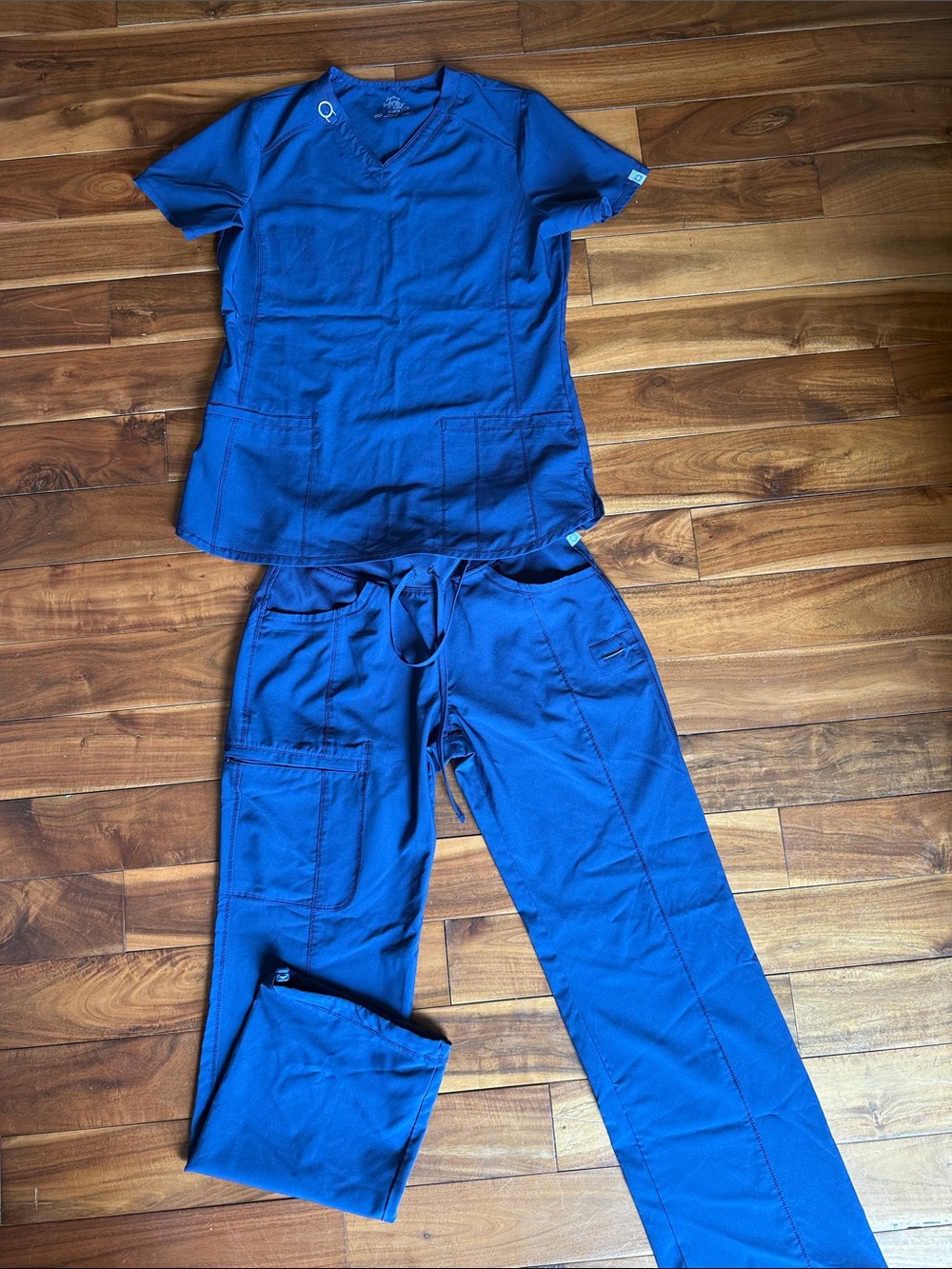 Navy Blue Medical Cherokee Infinity Scrub Set - V-Neck Top & Drawstring Pants